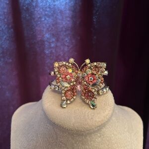 Betsey Johnson Pink and Gold Rhinestone Butterfly Bracelet